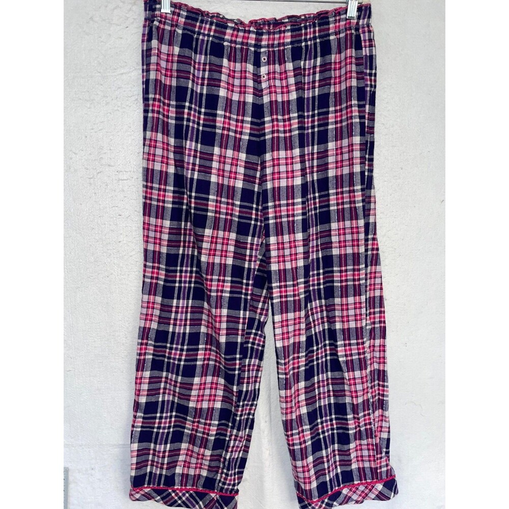 Victoria Secret pajama pants sz L women's cotton flannel Pink blue plaid